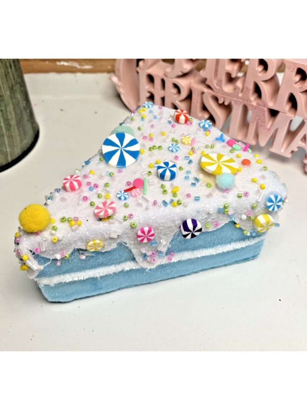Sprinkles & Icing Cake Slice Blue Christmas Tree Ornament Candyland Decor U23-2
